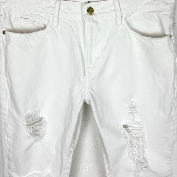 Frame Denim Le Garcon Distressed Jeans White Boyfriend Mid Rise Cotton Size 26 - Picture 10 of 13